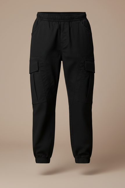 Pantalon Parachute Noir Cargo Coton Enfant Garçon - vue 3