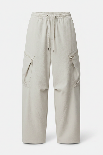 Pantalon Parachute Beige Cargo Ample Léger Décontracté - Polyester - vue 3