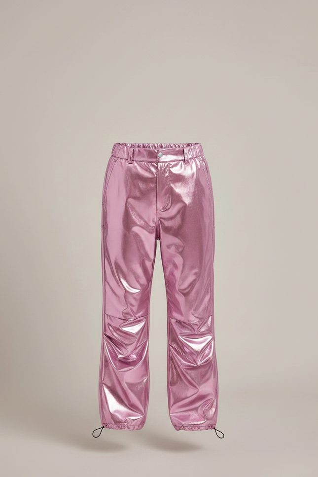 Pantalon Parachute Métallisé Rose Ample Garçon Scintillant - Polyester - vue 3