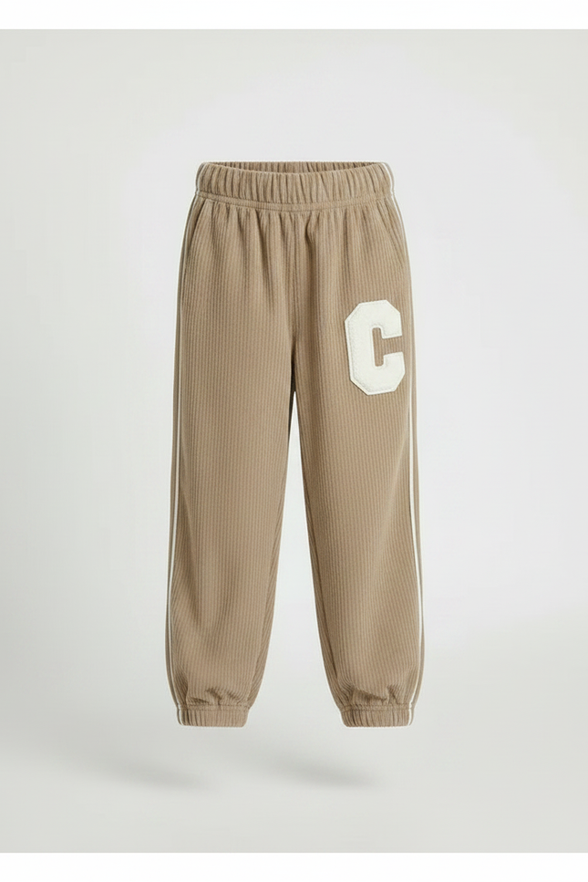 Pantalon Parachute Beige Côtelé Lettre C Enfant - Cordé - vue 3