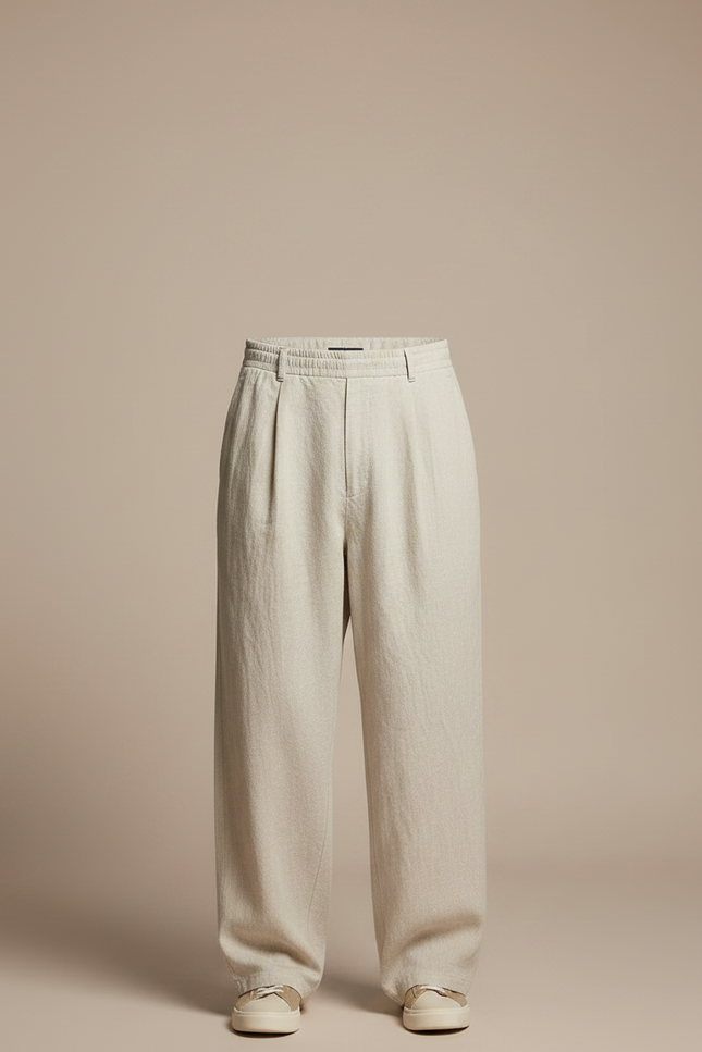 Pantalon Parachute Beige Lin Ample Décontracté Homme - vue 3