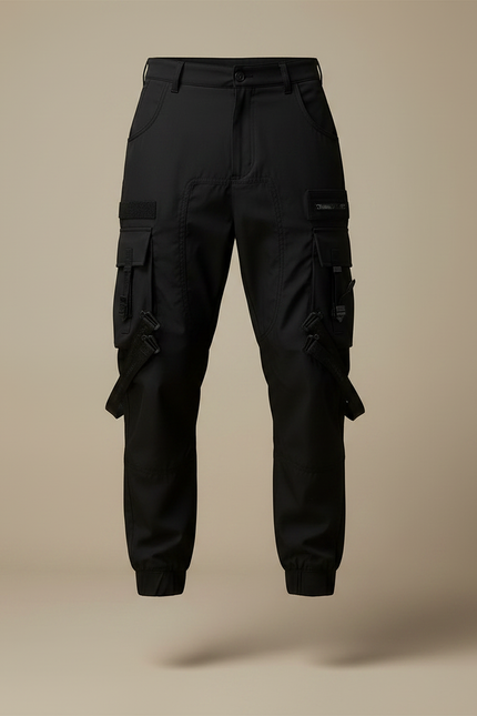 Pantalon Parachute Noir Cargo Homme Multi-poches Techwear - Polyester - vue 3