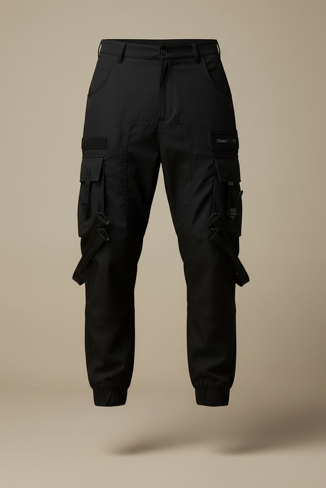 Pantalon Parachute Noir Cargo Homme Multi-poches Techwear - Polyester - vue 3