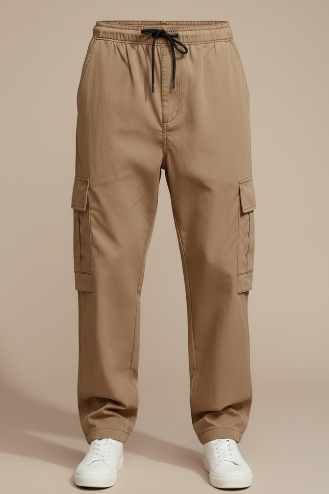 Pantalon Parachute Kaki Cargo Lâche Poches Cordon Homme - Polyester - vue 3