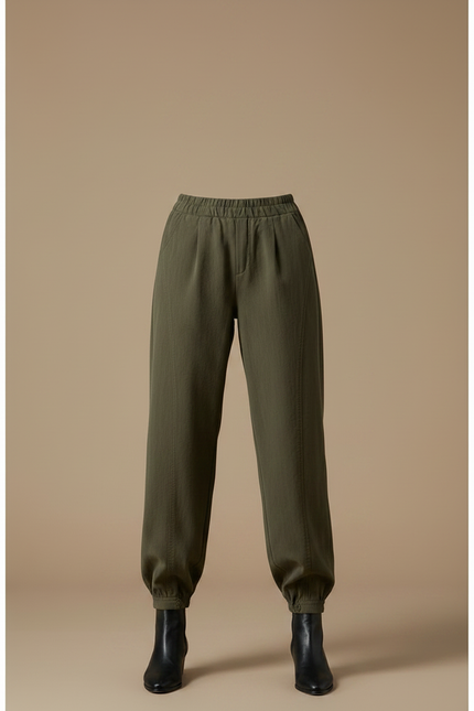 Pantalon Parachute Vert Ample Fluide Taille Élastique Femme - Kaki Viscose - vue 3