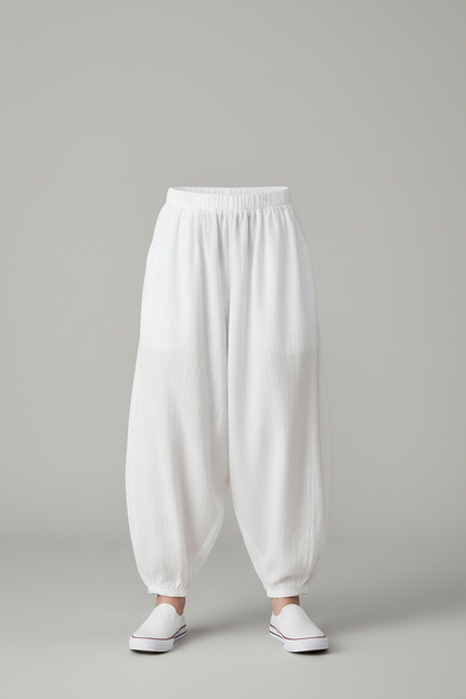 Pantalon Parachute Blanc Ample Coton Enfant Fluide - vue 3