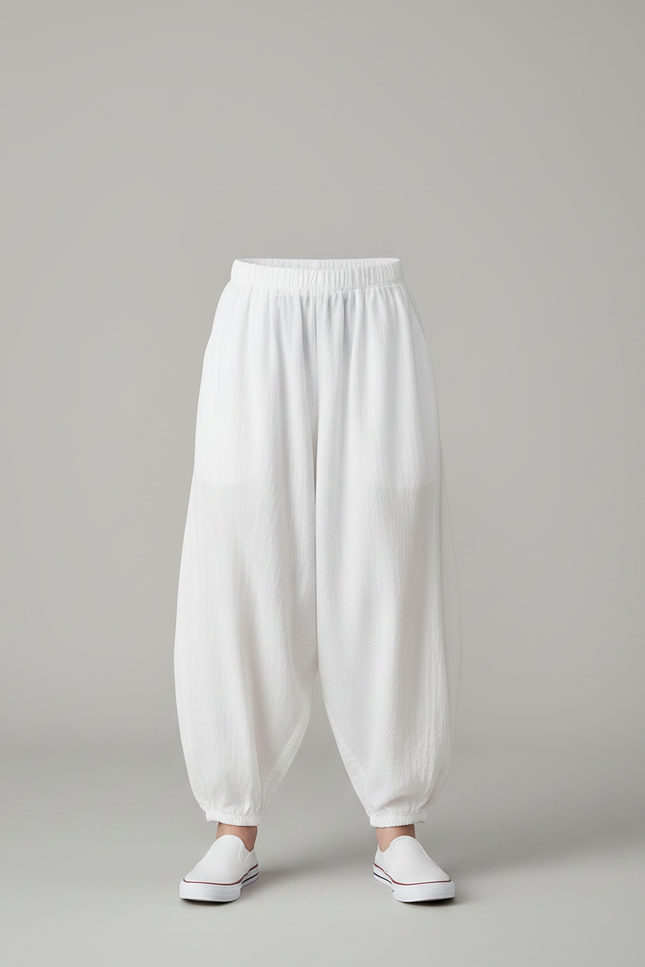 Pantalon Parachute Blanc Ample Coton Enfant Fluide - vue 3