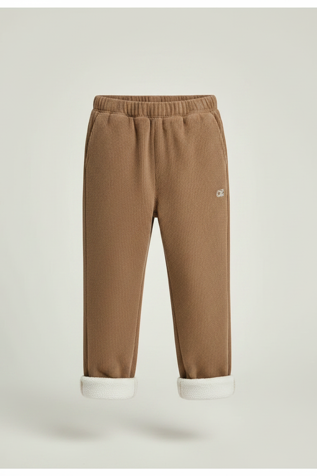 Pantalon Parachute Côtelé Marron Doublé Polaire Enfant - Cordé - vue 3