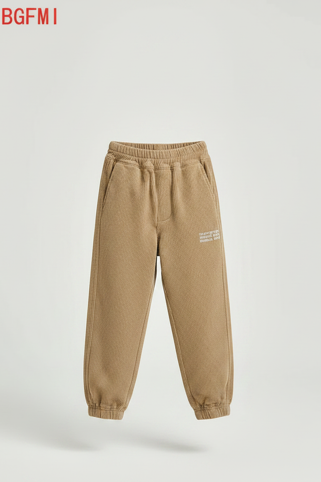 Pantalon Parachute Marron Côtelé Ample Décontracté Garçon - Camel Cordé - vue 3