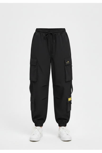 Pantalon Parachute Noir Cargo Ample Coton Femme - Polyester - vue 3