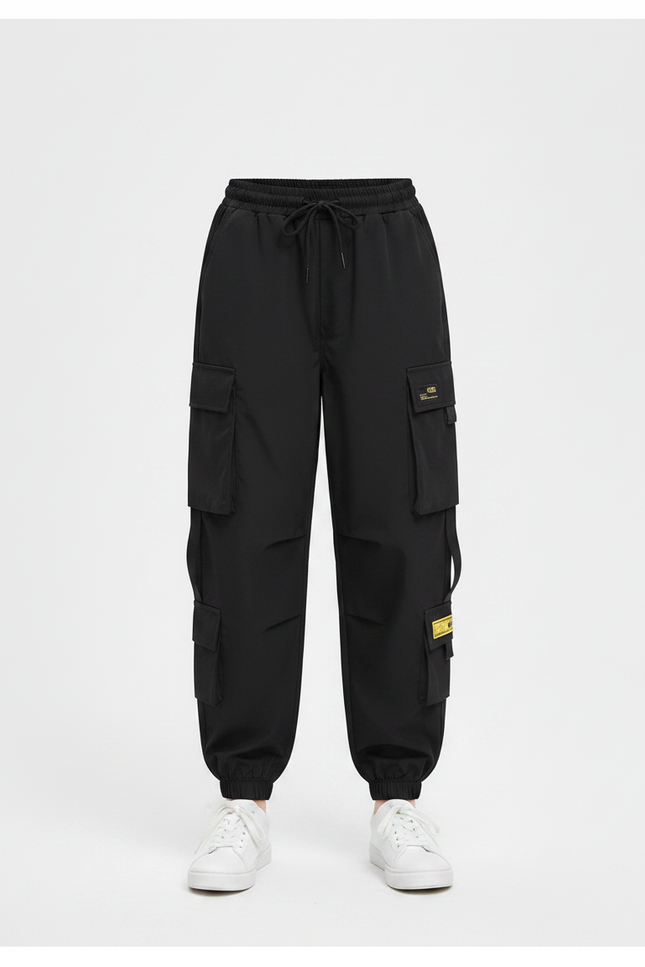 Pantalon Parachute Noir Cargo Ample Coton Femme - Polyester - vue 3
