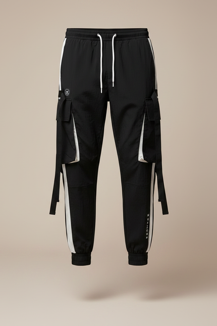 Pantalon Parachute Noir Cargo Cordon Streetwear Homme - Polyester - vue 3