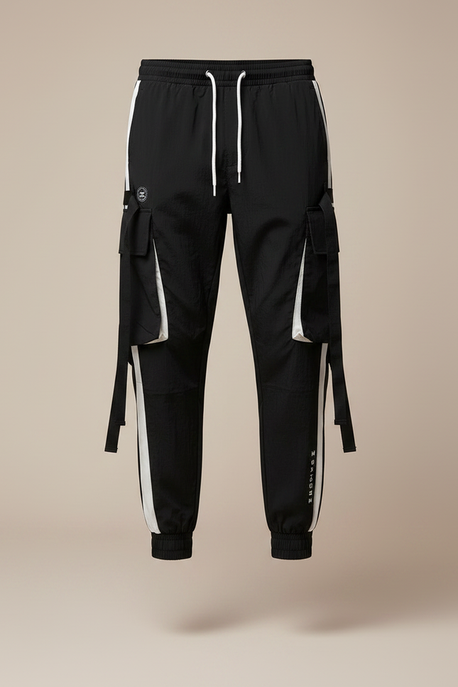 Pantalon Parachute Noir Cargo Cordon Streetwear Homme - Polyester - vue 3