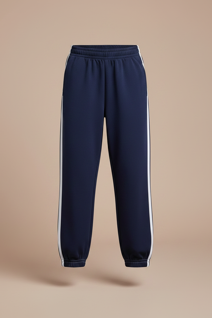 Pantalon Parachute Bleu Marine Ample Rayures Blanches Enfant - Molleton - vue 3