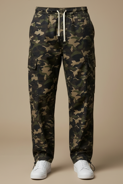 Pantalon Parachute Camouflage Ample Multi-Poches Homme - Kaki Polyester - vue 3