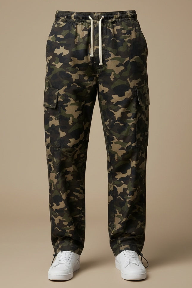 Pantalon Parachute Camouflage Ample Multi-Poches Homme - Kaki Polyester - vue 3