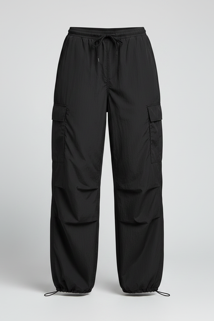 Pantalon Parachute Noir Cargo Ample Sport Femme - Polyester - vue 3
