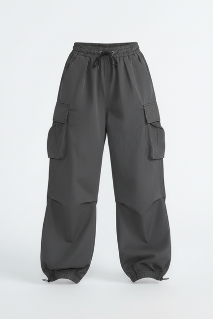 Pantalon Parachute Cargo Ample Fille Rose Gris - Polyester - vue 3