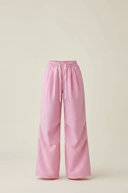Pantalon Parachute Rose Ample Cordon Fluide Femme - Polyester - vue 3