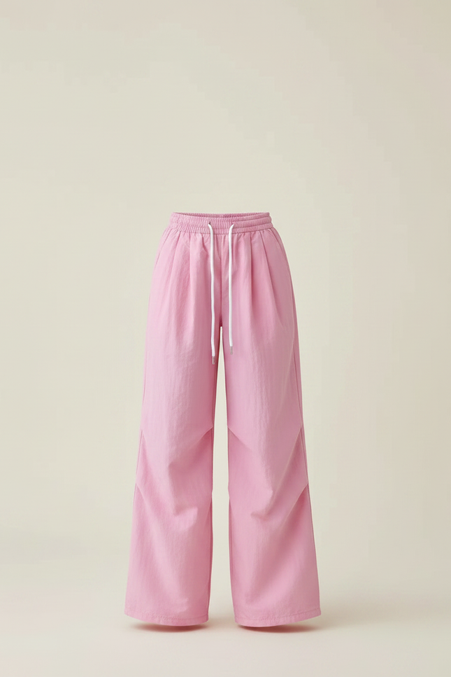 Pantalon Parachute Rose Ample Cordon Fluide Femme - Polyester - vue 3