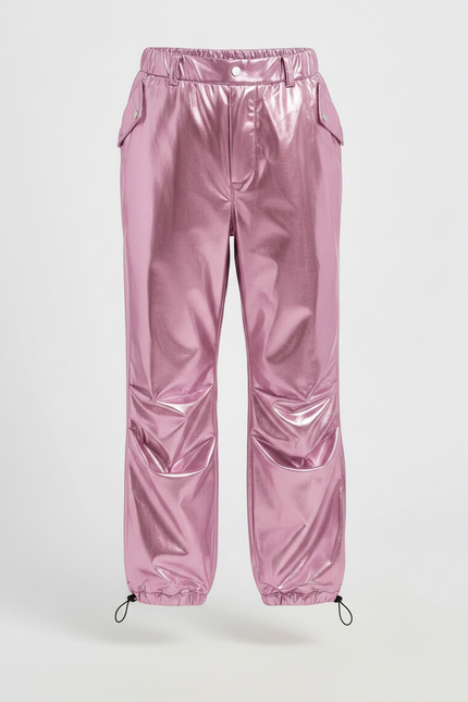Pantalon Parachute Métallique Rose Ample Brillant Enfant - Polyester - vue 3