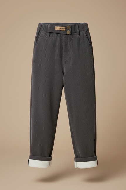 Pantalon Parachute Côtelé Gris Ample Décontracté Enfant - Cordé - vue 3