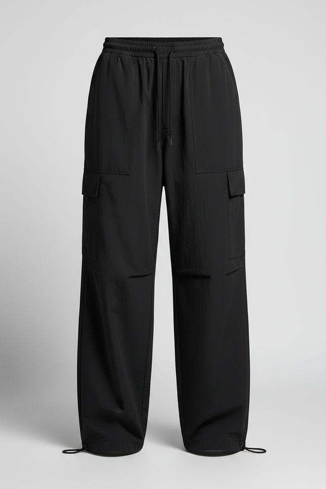Pantalon Parachute Noir Ample Fluide Décontracté Femme Cordon - Polyester - vue 3