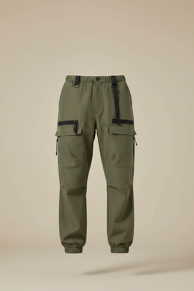Pantalon Parachute Kaki Cargo Techwear Multi-poches Homme - Polyester - vue 3