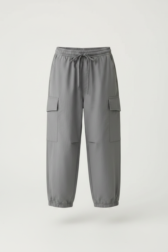 Pantalon Parachute Gris Ample Cargo Coton Enfant - vue 3