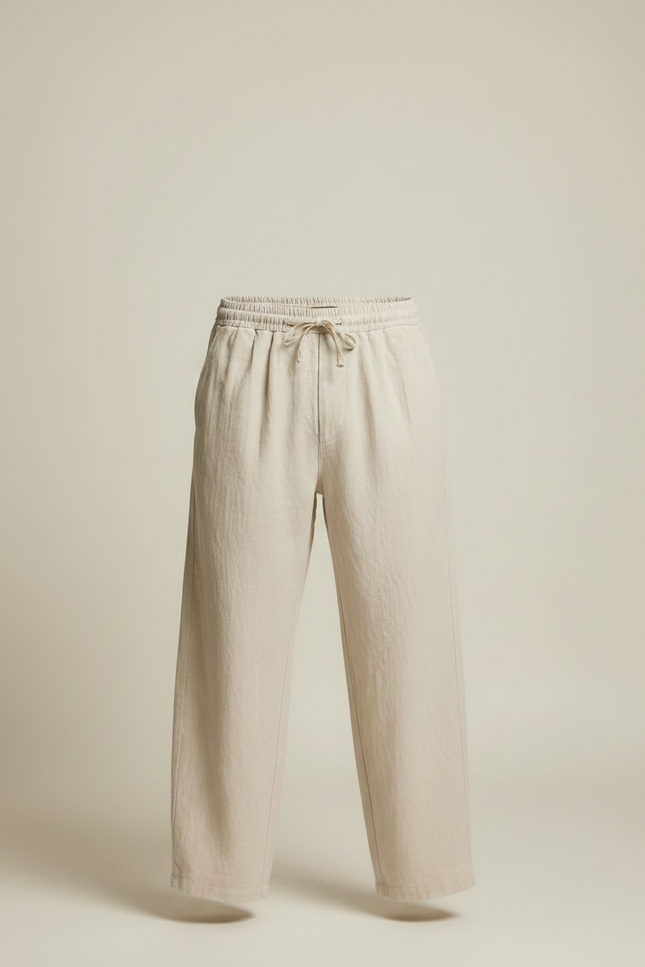 Pantalon Parachute Beige Lin Ample Cordon Décontracté Homme - vue 3