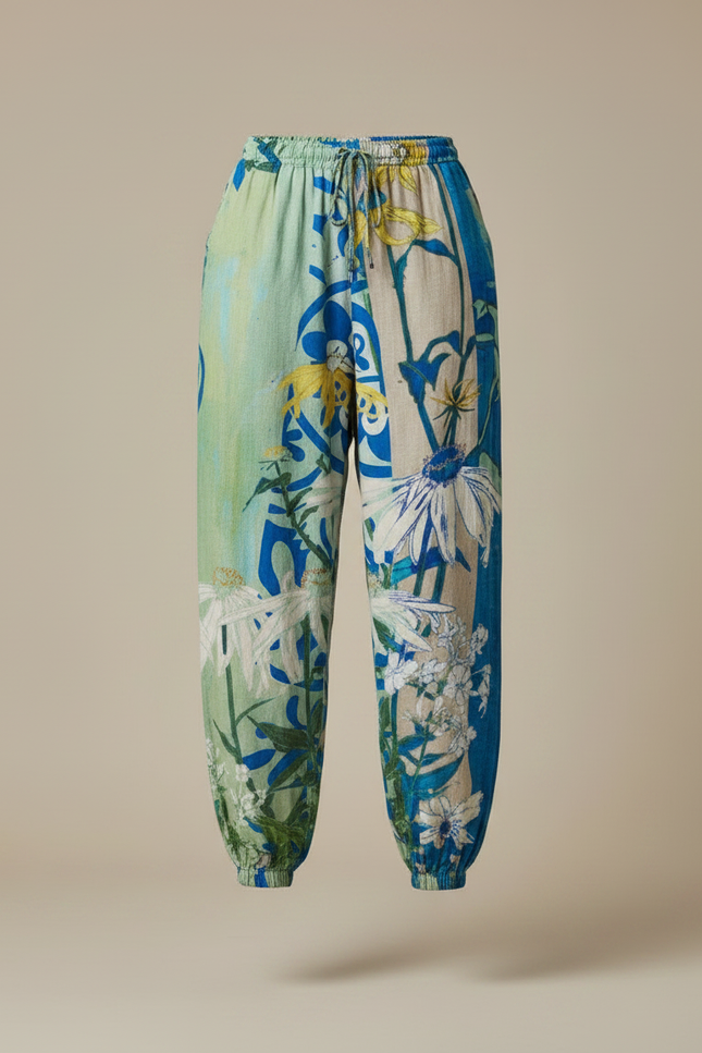 Pantalon Parachute Fluide Imprimé Floral Taille Élastique - Lin - vue 3
