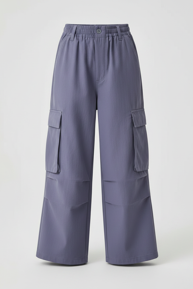 Pantalon Parachute Cargo Ample Fille Décontracté Violet - Polyester - vue 3
