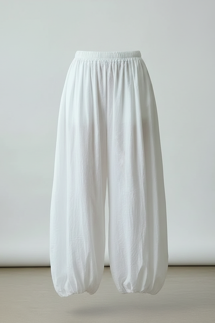 Pantalon Parachute Femme Blanc Resserré Aux Chevilles - Lin - vue 3