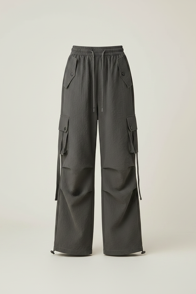 Pantalon Parachute Gris Cargo Ample Enfant Cordon - Polyester - vue 3