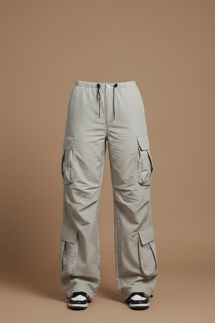 Pantalon Parachute Gris Ample Cargo Cordon Fluide - Polyester - vue 3