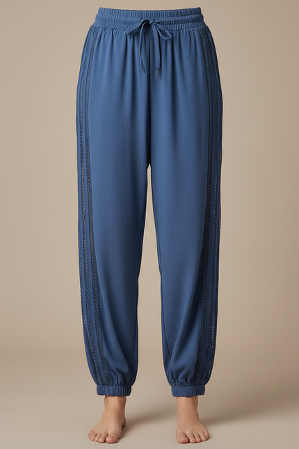 Pantalon Parachute Bleu Fluide Harem Dentelle Femme - Viscose - vue 3