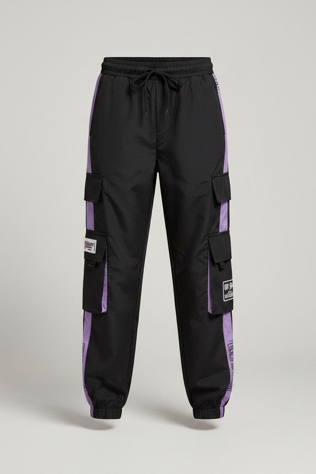 Pantalon Parachute Noir Violet Cargo Ample Sportif - Polyester - vue 3
