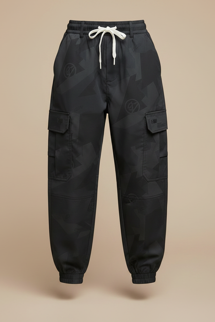 Pantalon Parachute Noir Cargo Imprimé Garçon Cordon - Polyester - vue 3