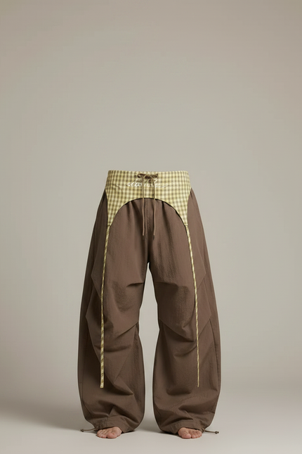Pantalon Parachute Marron Ample Gingham Décontracté Homme - Polyester - vue 3