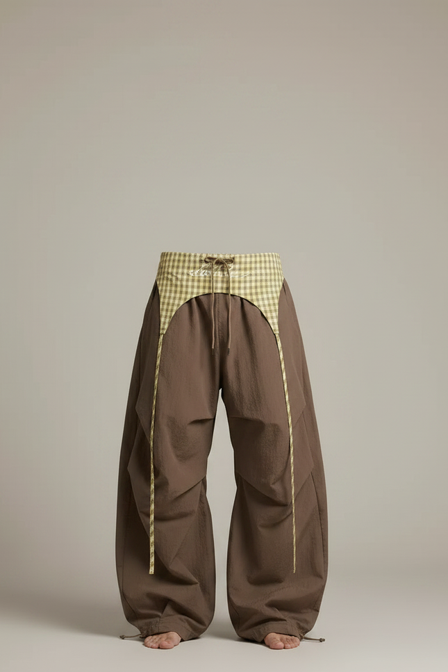 Pantalon Parachute Marron Ample Gingham Décontracté Homme - Polyester - vue 3