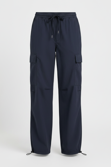 Pantalon Parachute Bleu Marine Ample Cordon Fluide Femme - Polyester - vue 3