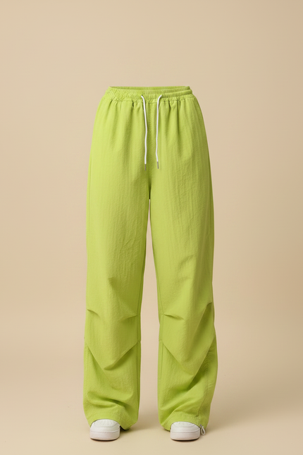Pantalon Parachute Vert Citron Ample Fluide Cordon - Polyester - vue 3