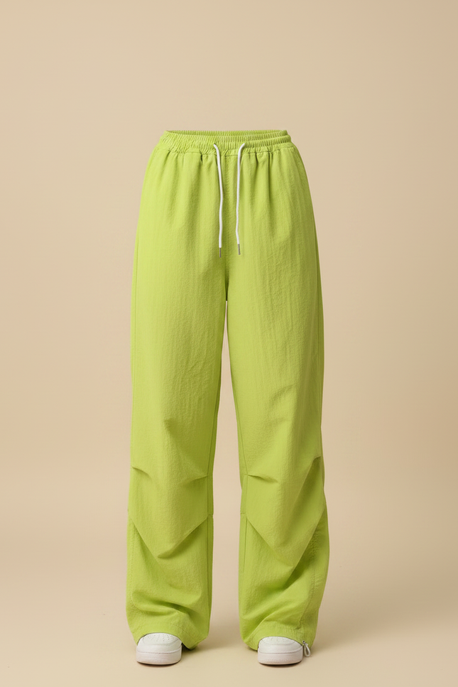 Pantalon Parachute Vert Citron Ample Fluide Cordon - Polyester - vue 3