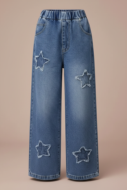 Pantalon Parachute Denim Étoiles Ample Enfant Bleu Décontracté - Jean - vue 3