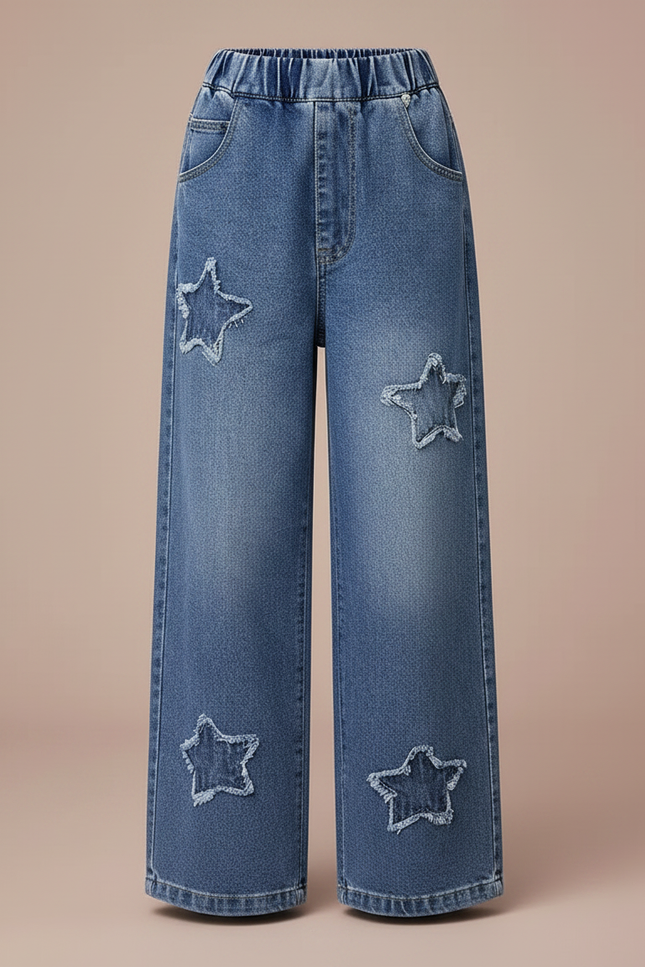 Pantalon Parachute Denim Étoiles Ample Enfant Bleu Décontracté - Jean - vue 3