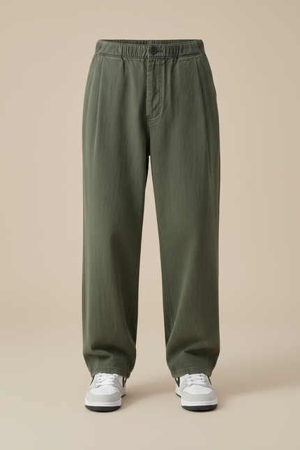 Pantalon Parachute Vert Kaki Ample Décontracté Homme - Toile - vue 3
