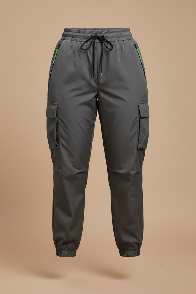 Pantalon Parachute Gris Femme Ample Cargo Cordon - Polyester - vue 3