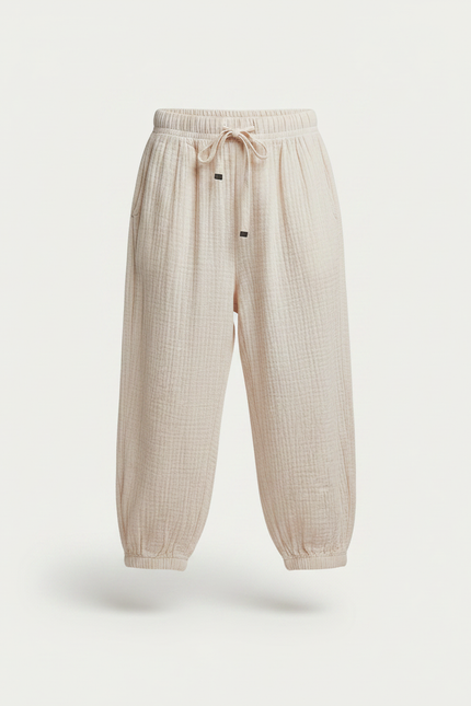 Pantalon Parachute Coton Ample Crème Doux Enfant - Beige - vue 3