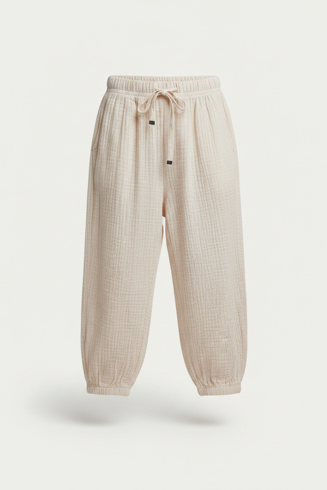 Pantalon Parachute Coton Ample Crème Doux Enfant - Beige - vue 3