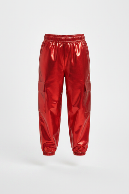 Pantalon Parachute Rouge Métallique Cargo Brillant Enfant - Polyester - vue 3